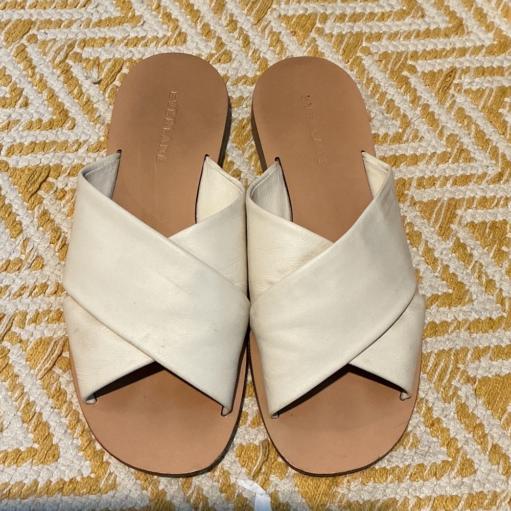 Everlane The Day Cream Cross-Strap Leather Slide Sandals